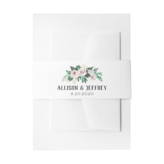 Watercolor Floral White Green Belly Band Invitation Belly Band