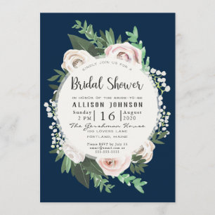 Watercolor Floral White Green Bridal Shower Card