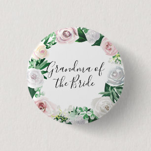 Watercolor Floral White Green Grandma of the Bride 3 Cm Round Badge