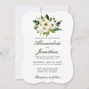 Watercolor Floral White Green Wedding Invite BR