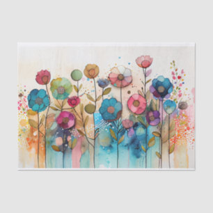 Watercolor Floral Wild Flowers Whimsical Decoupage Tissue Paper