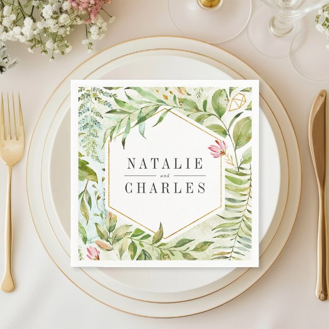 Watercolor Floral Wild Green Foliage Wedding Napkin (Creator Uploaded)