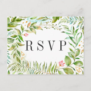 Watercolor Floral Wild Green Foliage Wedding RSVP Invitation Postcard