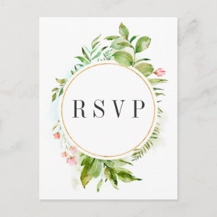 Watercolor Floral Wild Green Foliage Wedding RSVP Invitation Postcard