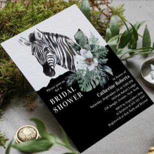 Watercolor Floral Wild Zebra Bridal Shower  Invita Invitation