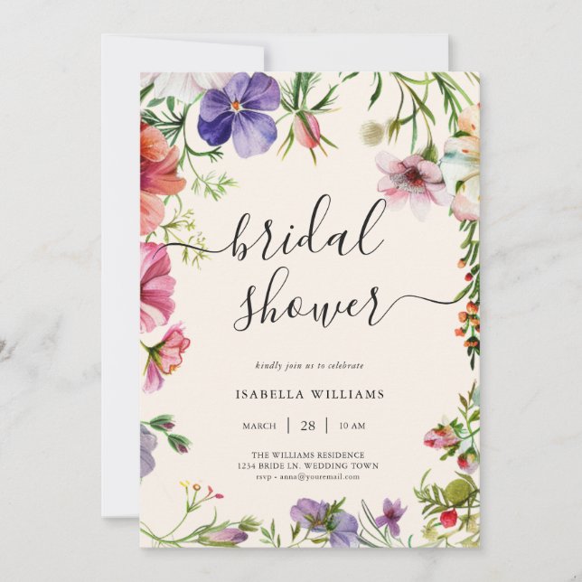 Watercolor Floral Wildflower Bridal Shower Invitation (Front)