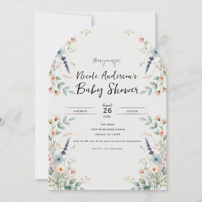 Watercolor Floral Wildflower Spring Baby Shower Invitation (Front)
