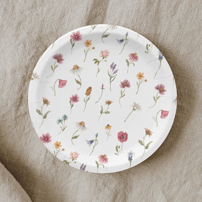 Watercolor Floral Wildflower Spring Baby Shower Paper Plate (Creator Uploaded)