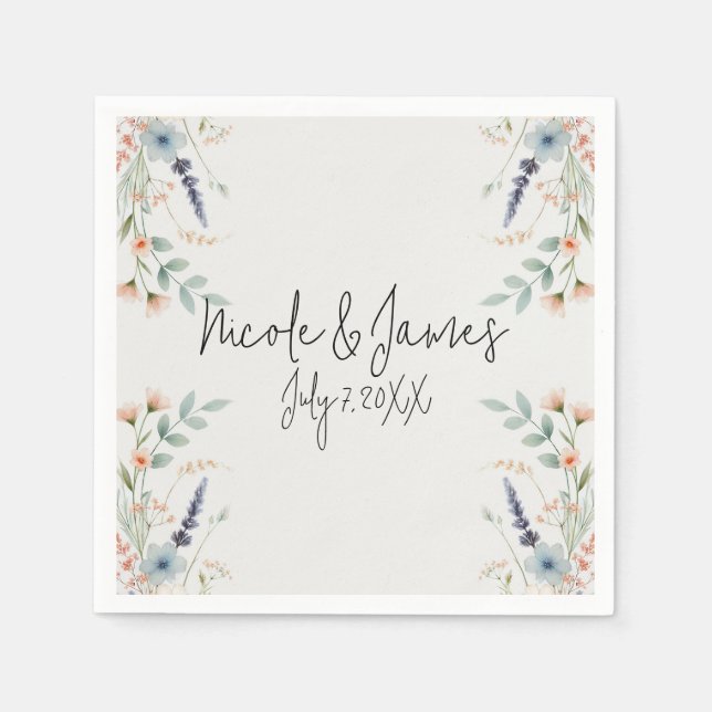 Watercolor Floral Wildflower Spring Bridal Wedding Napkin (Front)