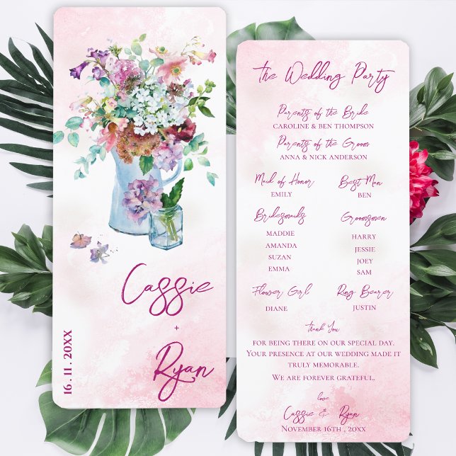 Watercolor Floral Wildflower Wedding Party Program Invitation (Watercolor Floral Wildflower Wedding Party Program)
