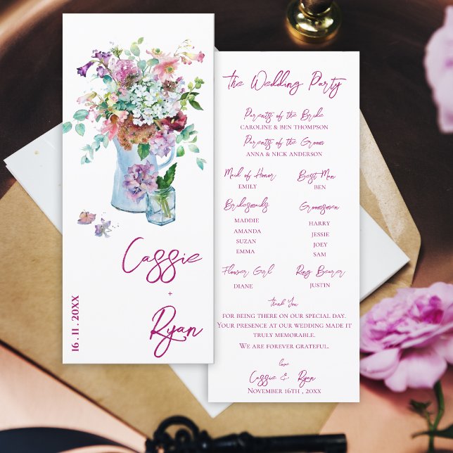 Watercolor Floral Wildflower Wedding Party Program Invitation (Watercolor Floral Wildflower Wedding Party Program)