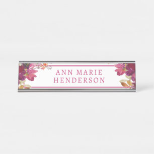 Watercolor Floral Wildflowers  Desk Name Plate