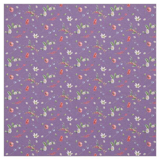 Watercolor Floral Wildflowers Pattern Fabric (Swatch)