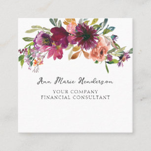 Watercolor Floral Wildflowers Square Business Card