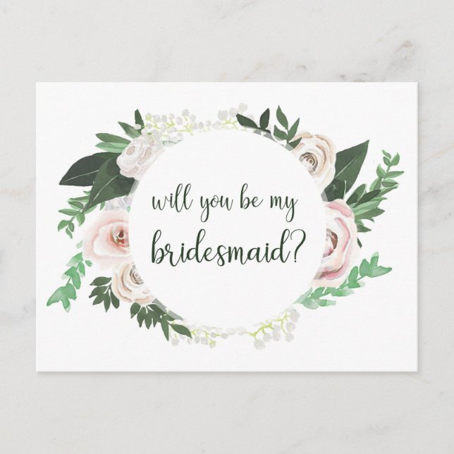 Watercolor Floral Will You Be My Bridesmaid Card (Front)