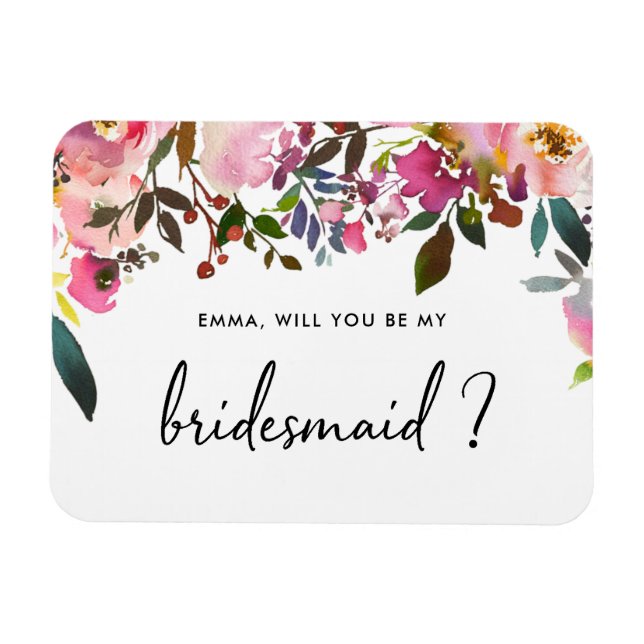 Watercolor Floral Will you be my bridesmaid Magnet (Horizontal)