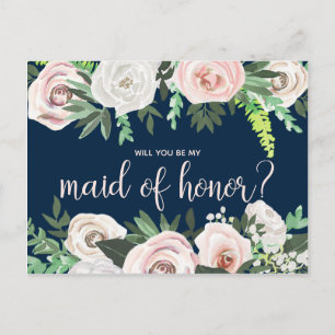 Watercolor Floral Will You Be My Maid Honour Card
