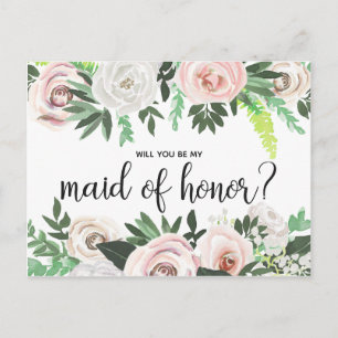 Watercolor Floral Will You Be My Maid Honour Card