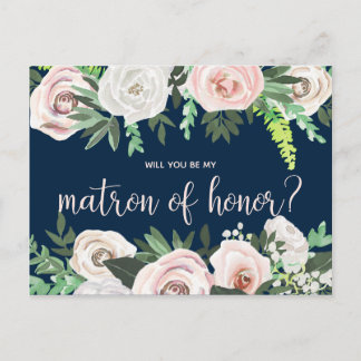 Watercolor Floral Will You Be My Matron Honour Car Invitation Postcard