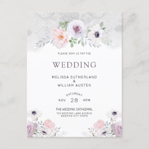 Watercolor Floral Winter Anemone Rose Wedding Invitation Postcard