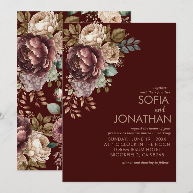 Watercolor floral Winter Wedding Invitation (Front/Back)