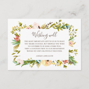 Watercolor floral wishing well. Greenery wedding Enclosure Card