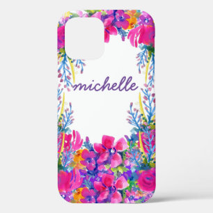 Watercolor Floral with Name iPhone 12 Pro Case