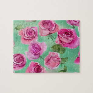 Watercolor Floral With Pink Roses Jigsaw Puzzle