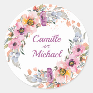 Watercolor Floral with Rose Gold Classic Round Sticker