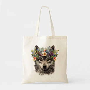 Watercolor Floral Wolf Tote Bag