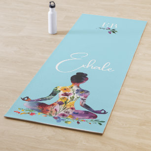 Watercolor Floral Woman Meditation Monogram Yoga Mat