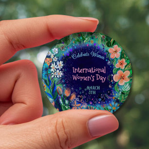 Watercolor Floral  Women's Day Button