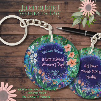 Watercolor Floral Women's Day Key Ring