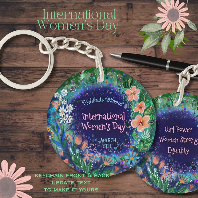 Watercolor Floral Women's Day Key Ring (Watercolor Floral Women's Day Button)