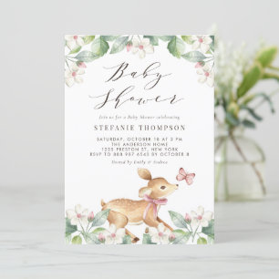 Watercolor Floral Woodland Baby Deer Baby Shower Invitation