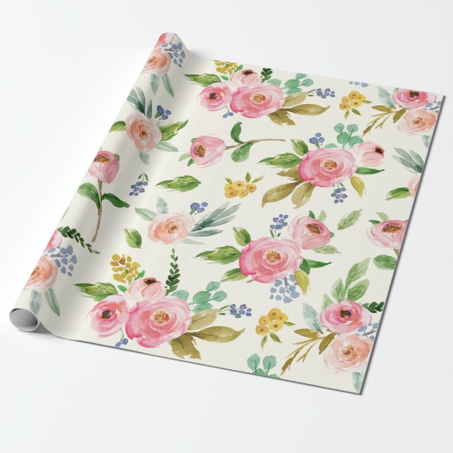 Watercolor Floral Wrapping Paper (Unrolled)
