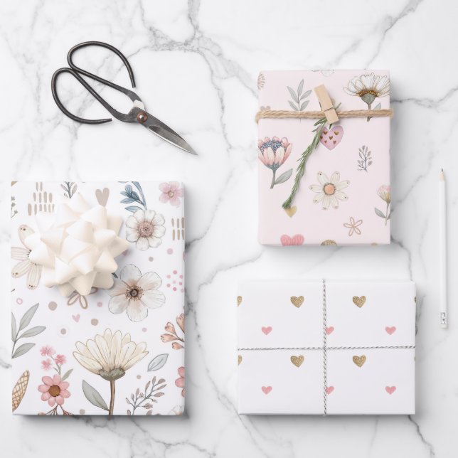 Watercolor Floral Wrapping Paper Sheet (Front)