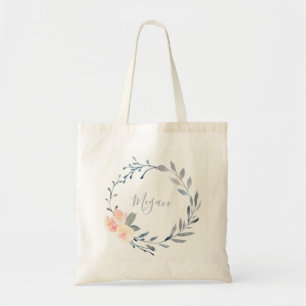 watercolor floral wreath bridesmaid tote bag