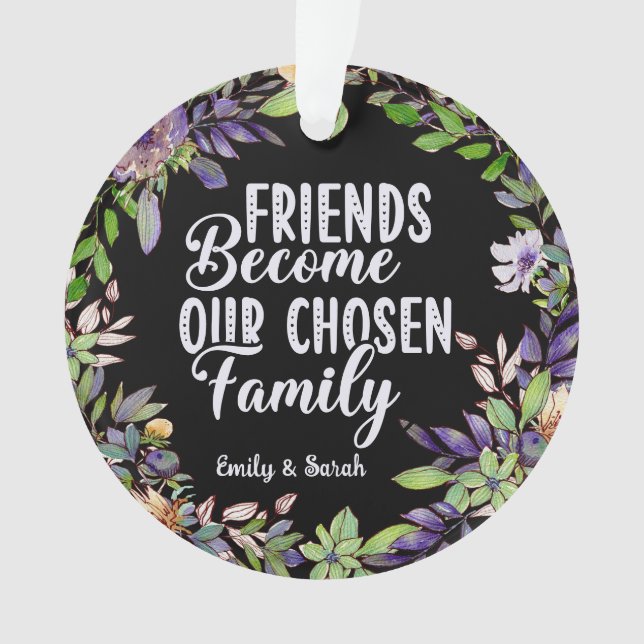 Watercolor Floral Wreath Friendship Quote gift Ornament (Front)