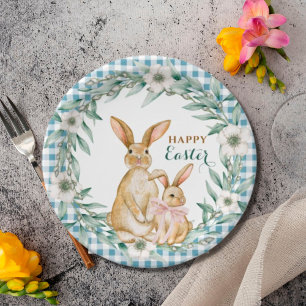 Watercolor Floral Wreath Happy Easter Paper Plate