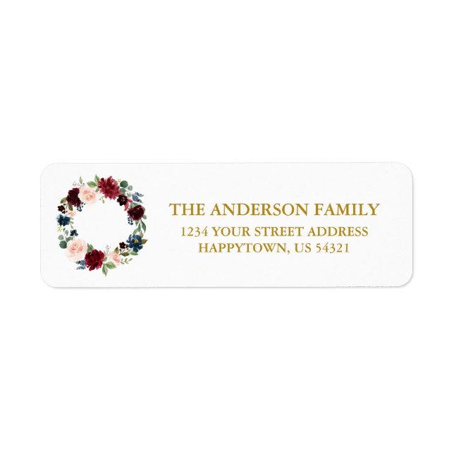 Watercolor Floral Wreath Holiday Address (Front)