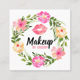 Watercolor Floral Wreath Makeup Arist Business Ca Square Business Card