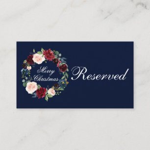 Watercolor Floral Wreath Merry Christmas Flat Place Card