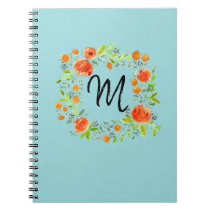 Watercolor Floral Wreath Monogram Notebook