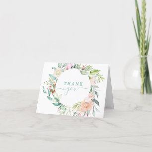 Watercolor Floral Wreath Pastel Mint Green Thank You Card