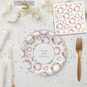Watercolor Floral Wreath Pattern Paper Plate