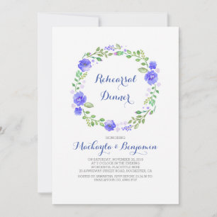 watercolor floral wreath rehearsal dinner invitation