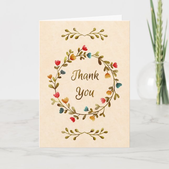 Watercolor Floral Wreath Thank You Card (Front)