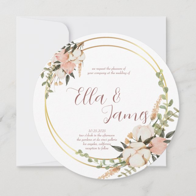 Watercolor Floral Wreath Wedding Invitation (Front)