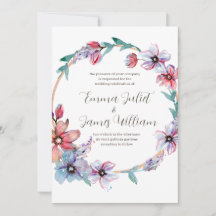 Watercolor Floral Wreath Wedding Invitation
